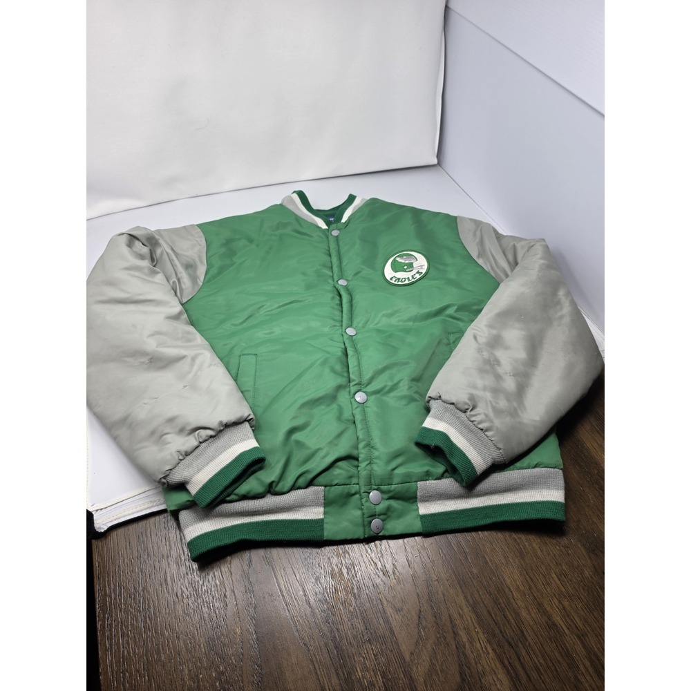 VTG 80s Philadelphia Eagles Stahl-Urban Satin Bomber Youth Jacket Green Sz XL
